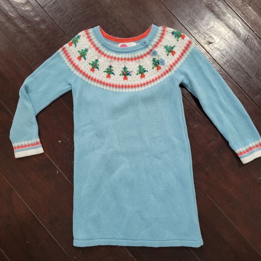 Mini Boden Fair Isle Christmas Tree Sweater Dress 4-5Y